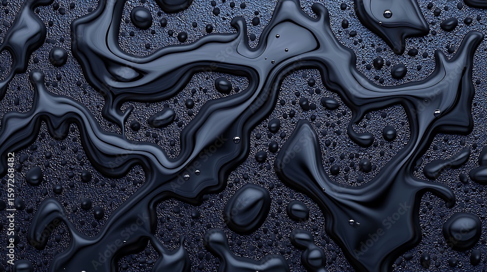 Aufkleber close-up of dark, glossy liquid with smooth, flowing patterns and reflective surfaces, creating an a