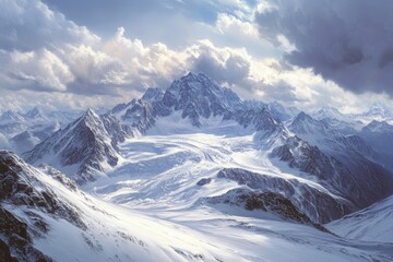Fototapeta premium View onto Big Aletsch Glacier from Eggishorn camera showcasing majestic mountain scenery under dramatic sky conditions
