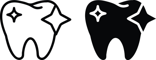 Tooth Icon Set – Black and White Dental Care Clean Tooth Vector Illustration