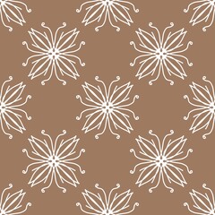 Seamless pattern featuring elegant white floral motifs on a warm brown background, ideal for textiles, digital art, or decorative projects.