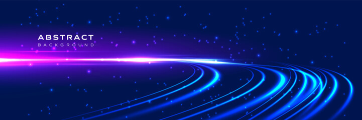 Abstract pink and blue light speed background with glowing curved lines and sparkling stars. Ideal for website headers, presentation covers, posters, banners, or creative digital design projects