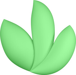 3d render of green plant leaves close up with details on a transparent isolated background