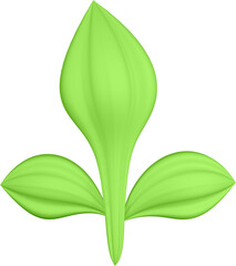 3d render of green plant leaves close up with details on a transparent isolated background