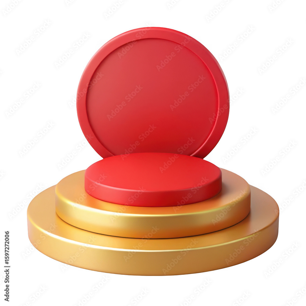 Poster 3d red and gold circular product display stand isolated on transparent background