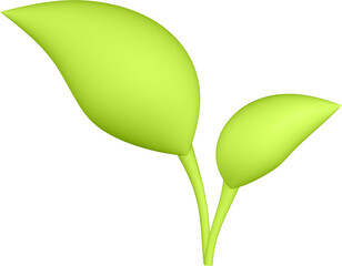 3d render of green plant leaves close up with details on a transparent isolated background