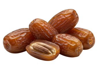 A close-up of fresh, pitted dates stacked together, showcasing their rich texture and color