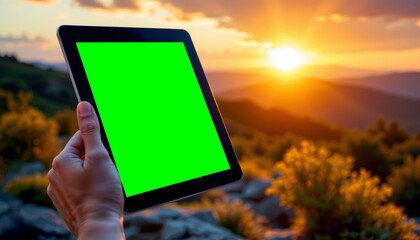 Exploring personalized medicine and genomics with technology in nature a sunset viewpoint, green screen