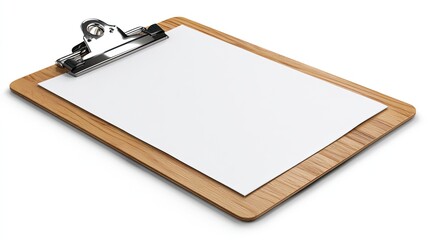 Wooden clipboard with blank paper, ready for notes or writing.