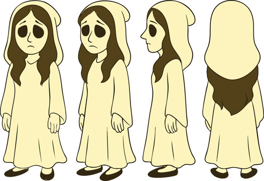 Sad Ghost Girl Character Turnaround Sheet, ghost modelsheet, witch