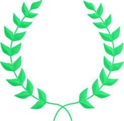 3d render laurel wreath of competition winner made of green plant leaves close-up with details on transparent isolated background