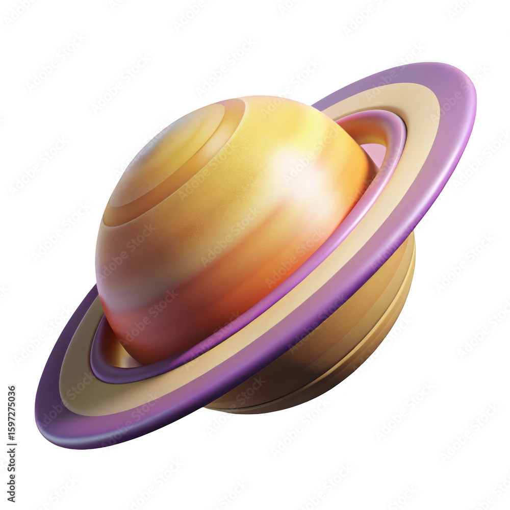 Poster 3d render of saturn like planet with rings isolated on transparent background