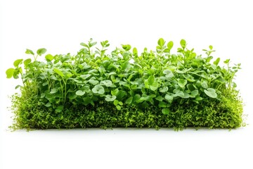 Fototapeta premium Green carpet of real plants isolated on white background showcasing vibrant greenery and natural beauty with various textures and shades of green