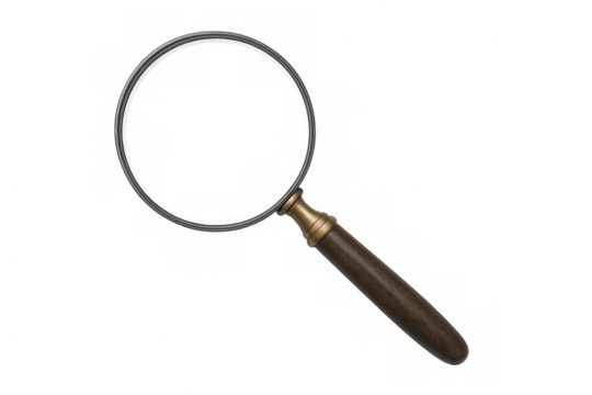 Vintage magnifying glass with wooden handle isolated on transparent background, perfect for searching and discovery concepts