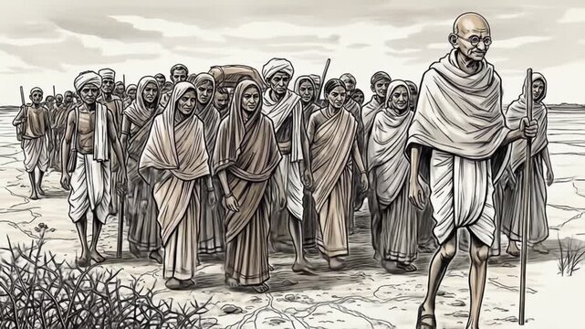 Gandhi's Dandi March: Animated Journey of Peaceful Resistance