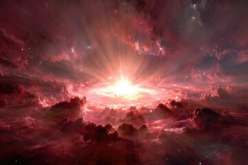 Fototapeta premium Vibrant Red Pink Nebula With Bright Center