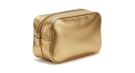 Naklejka premium Gold makeup bag against white background