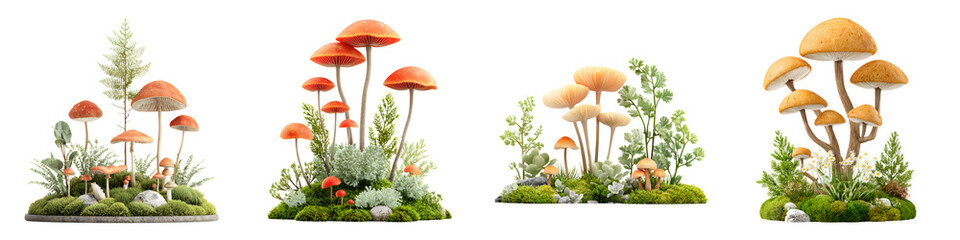 Fototapeta premium Mushroom Cluster Illustration: Whimsical Fungi on White Background