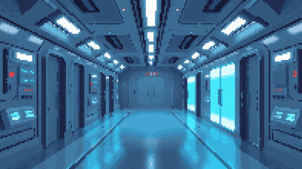 Fototapeta premium Pixel Art of a Futuristic Sci-Fi Corridor