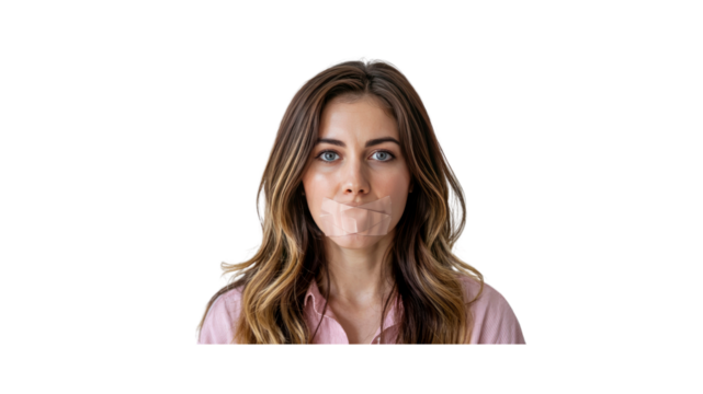 Silenced Woman Mouth Taped Shut, Censorship, Protest, Social Issue