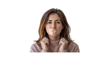 Woman with Tape Over Her Mouth, Censorship and Silencing Concept
