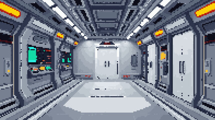 Obraz premium Pixel Art Space Station Corridor