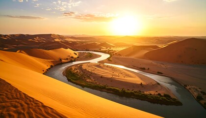 Desert river sunset panorama