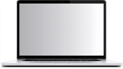 A sleek laptop with a blank screen rests on a tidy desk surrounded by minimal decor. Natural light fills the space, reflecting a calm afternoon atmosphere perfect for productivity.