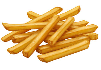 Golden, crispy French fries stacked on a surface, perfect for fast food menus