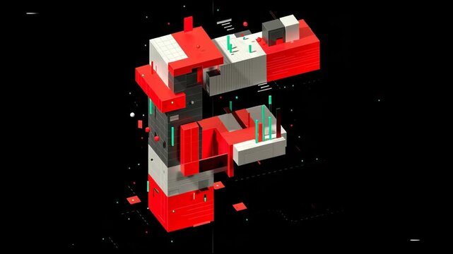 Abstract 3D Isometric Letter F with Dynamic Digital Elements