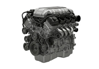 High-performance automotive engine with detailed components on a white background
