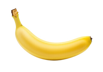 A vibrant yellow banana resting against a clean white background, showcasing its natural shape and texture