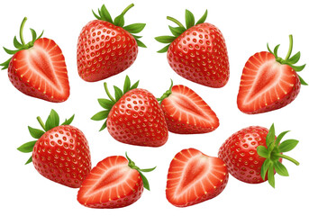 Freshly sliced strawberries arranged beautifully on a white background, ideal for culinary use