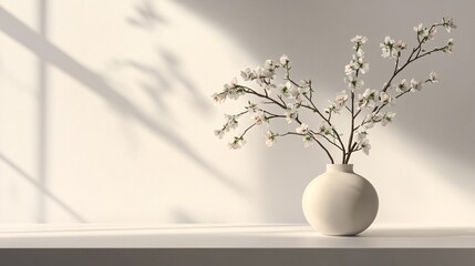 Blossoming branches in a vase, soft light and shadows