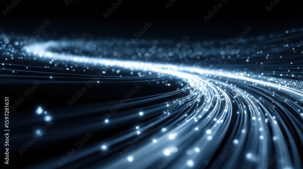 Aufkleber a vibrant stream of glowing particles flows through a dark digital environment, illustrating movemen