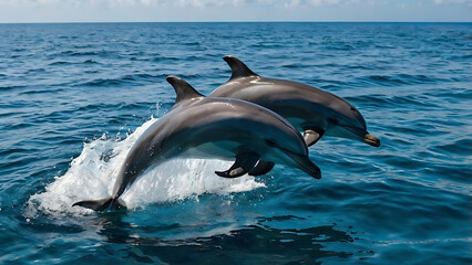 Fototapeta premium 3D image Dolphin in the water, dolphins, wildlife, nature, fish, pool, jump, swim, jumping, life, fun, bottlenose.