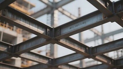 Steel beams intersecting in a construction site framework