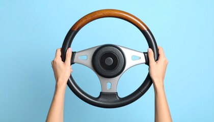 Hands on Classic Steering Wheel, Blue Background