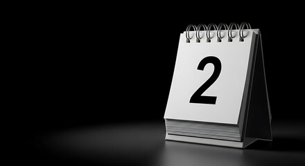 Black and white image of a desk calendar showing the number two