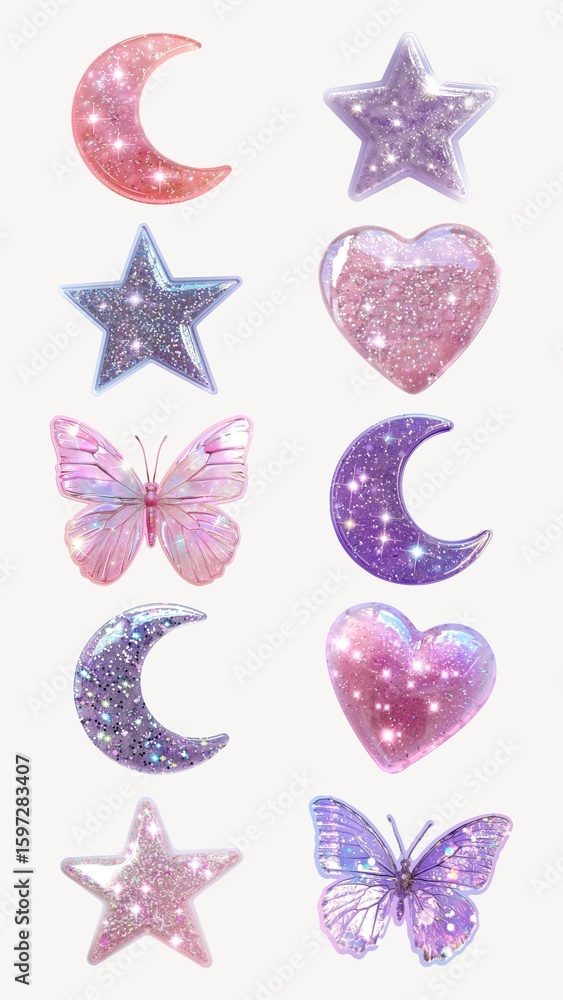 Poster sparkling celestial and butterfly design element set