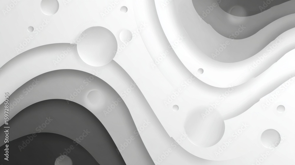 Poster a dynamic abstract composition features flowing paper-like shapes in various shades of black and whi