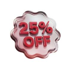 Twenty-five Percent Off Sale: Glossy Red 3D Badge Design