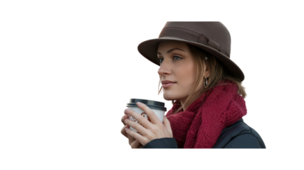 Thoughtful Young Woman Enjoying a Coffee on a Cold Day