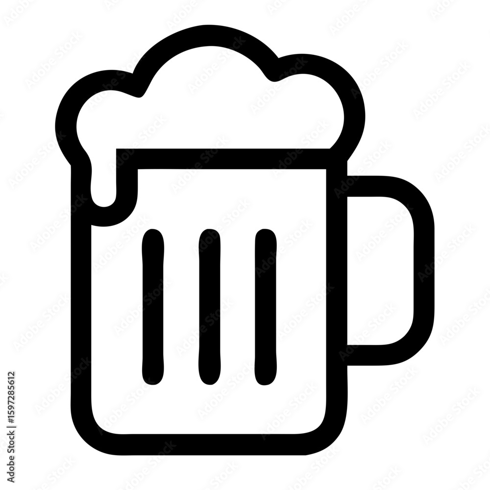 Aufkleber Silhouette Vector of a beer mug icon with foam on top and three vertical lines inside the mug in black outline