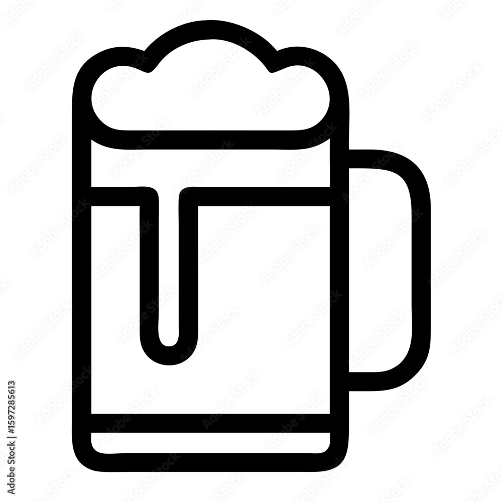 Aufkleber Vector Illustration of a beer mug icon with a handle and frothy head in a simple black outline style drawing