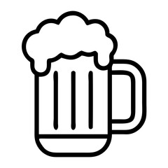vector Illustration of a beer mug icon with a handle and a large head of foam in a simple black and white style