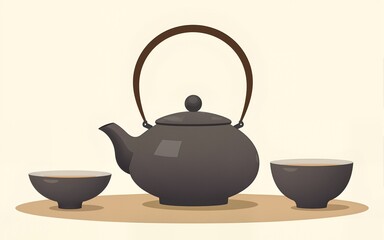 Сhinese or japanese tea ceremony concept. Ceramic teapot and cups isolated. Vector illustration. High quality
