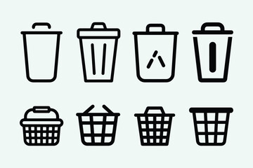 Minimal Trash and Basket Icon Set Vector Illustration.
