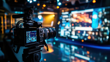 Studio camera setup capturing scenes in digital news studio