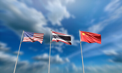 us usa china united state america flag country national topview blue sky cloud white background...
