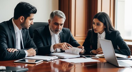 Legal Professionals Collaborating on Documents in Office